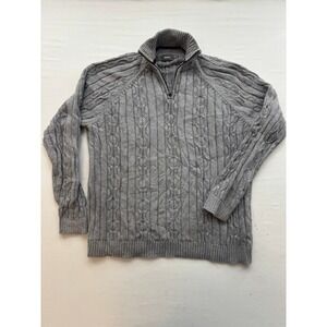 Mexx Mens Grey Cable Knit Quarter Zip Sweater Mock Neck Raglan Pullover Size L